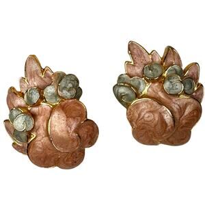 VTG Enamel Clip On Earrings E. Bastheim Co. Gold Tone